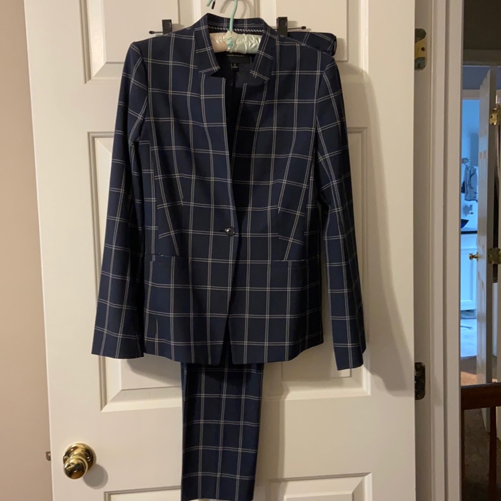 Women's Navy Windowpane Suit Jacket & Pants